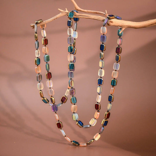 Long Colorful Square Glass Crystal Necklace