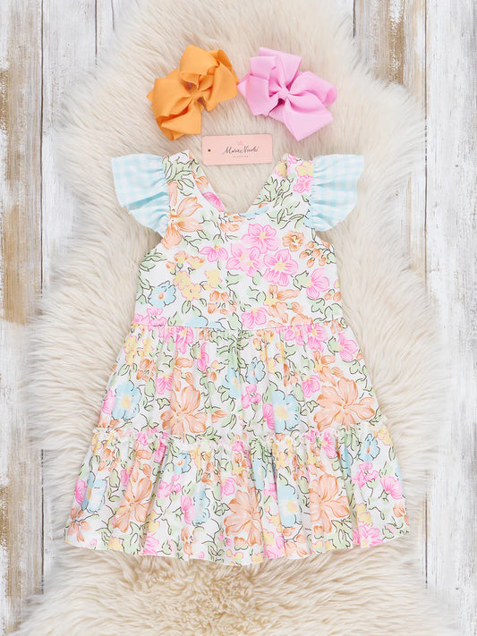 Youth Wildflower Doodles Tiered Dress