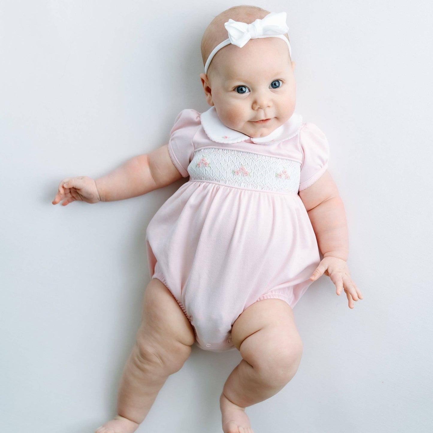 Magnolia Baby Pink Willow's Classics Smocked Short Sleeve Bubble