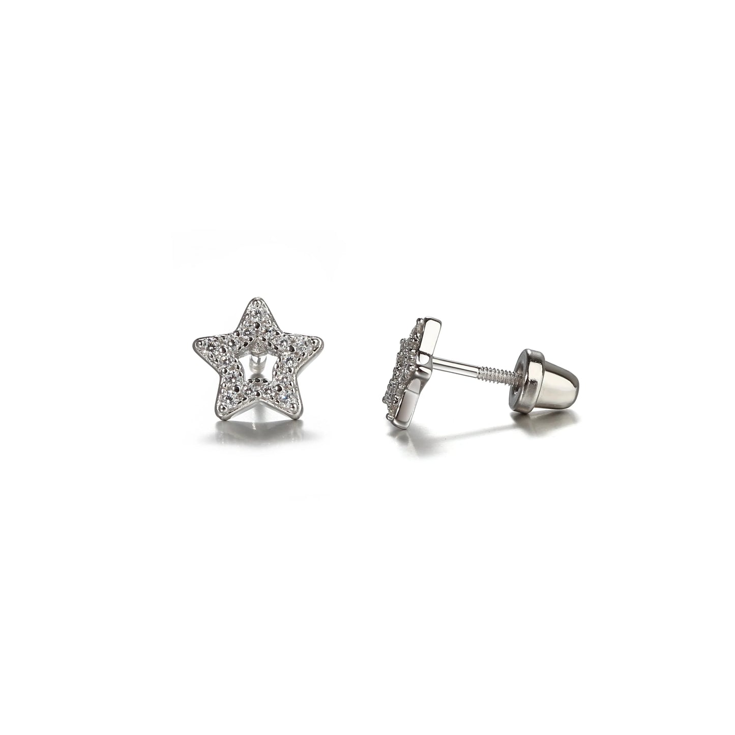 Sterling Silver Hollow Star with CZ Earrings