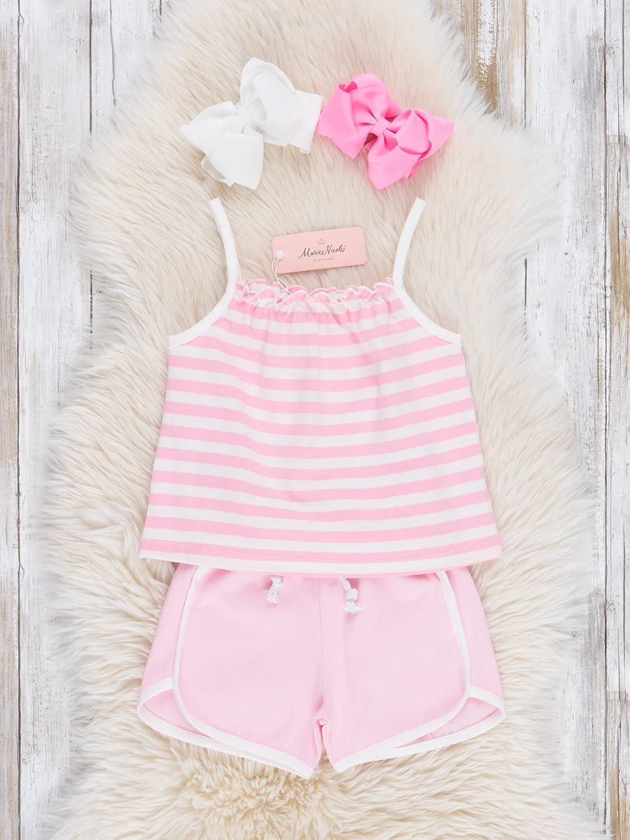 Youth Pink Striped Pickleball Outfit