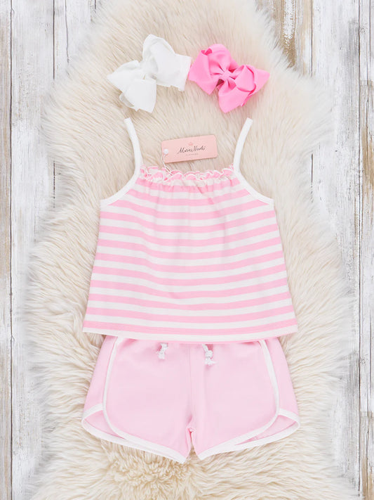 Youth Pink Striped Pickleball Outfit