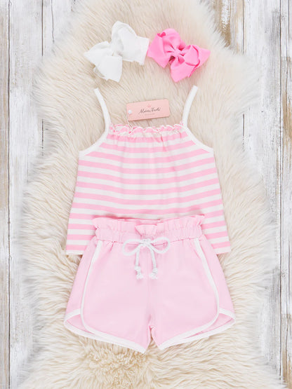 Youth Pink Striped Pickleball Outfit