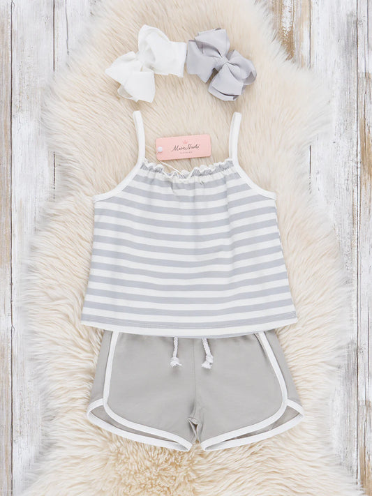Youth Grey Striped Pickleball Outfit