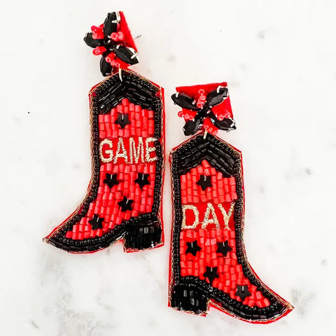 Red & Black Game Day Boot Earrings