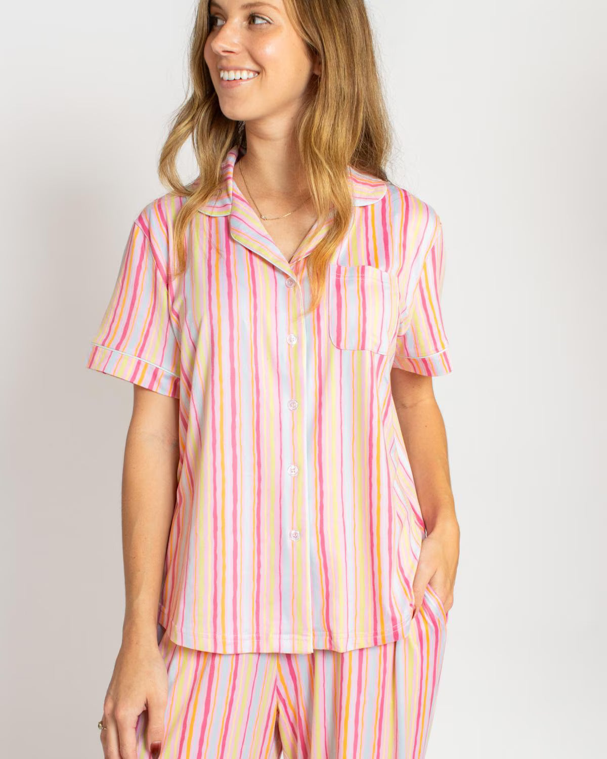 Addie Stripe Button Up Sleep Shirt