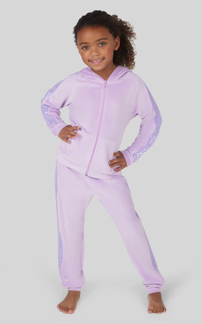 Light Girl's Orchid Bloom Velour Shimmer Hoodie & Jogger Set