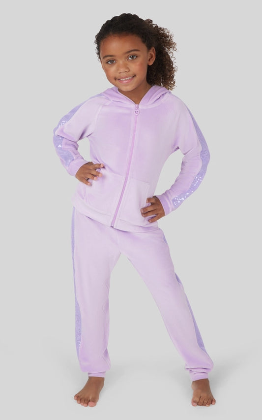 Light Girl's Orchid Bloom Velour Shimmer Hoodie & Jogger Set
