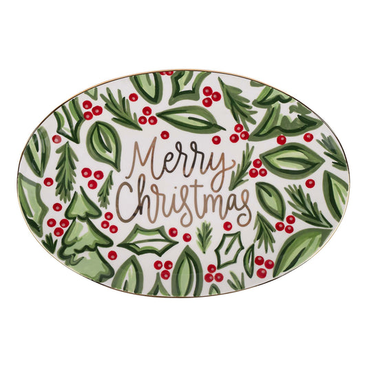 Christmas Holly Berry Oval Tray by Glory Haus