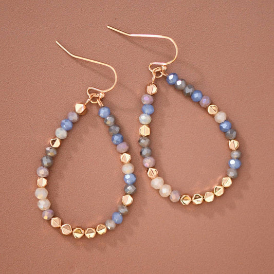 Smoky Blue Glass Crystal Beaded Teardrop Earrings