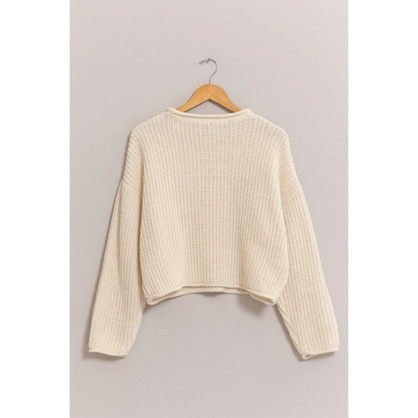 Cream Aria Rolled Edge Sweater