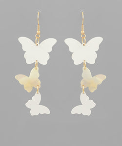 White & Gold Trio Butterfly Dangle Earrings