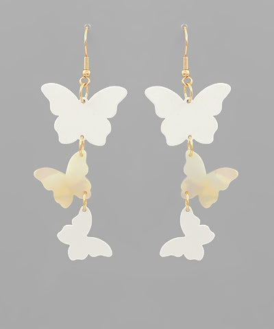 White & Gold Trio Butterfly Dangle Earrings