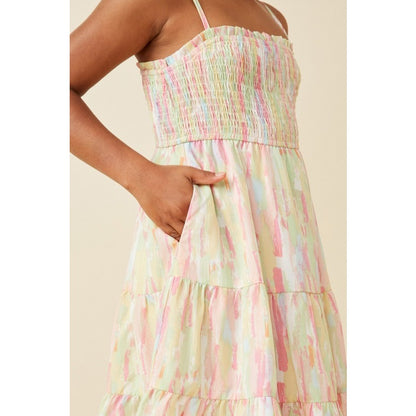 Youth Watercolor Smocked Tiered Tank Dress