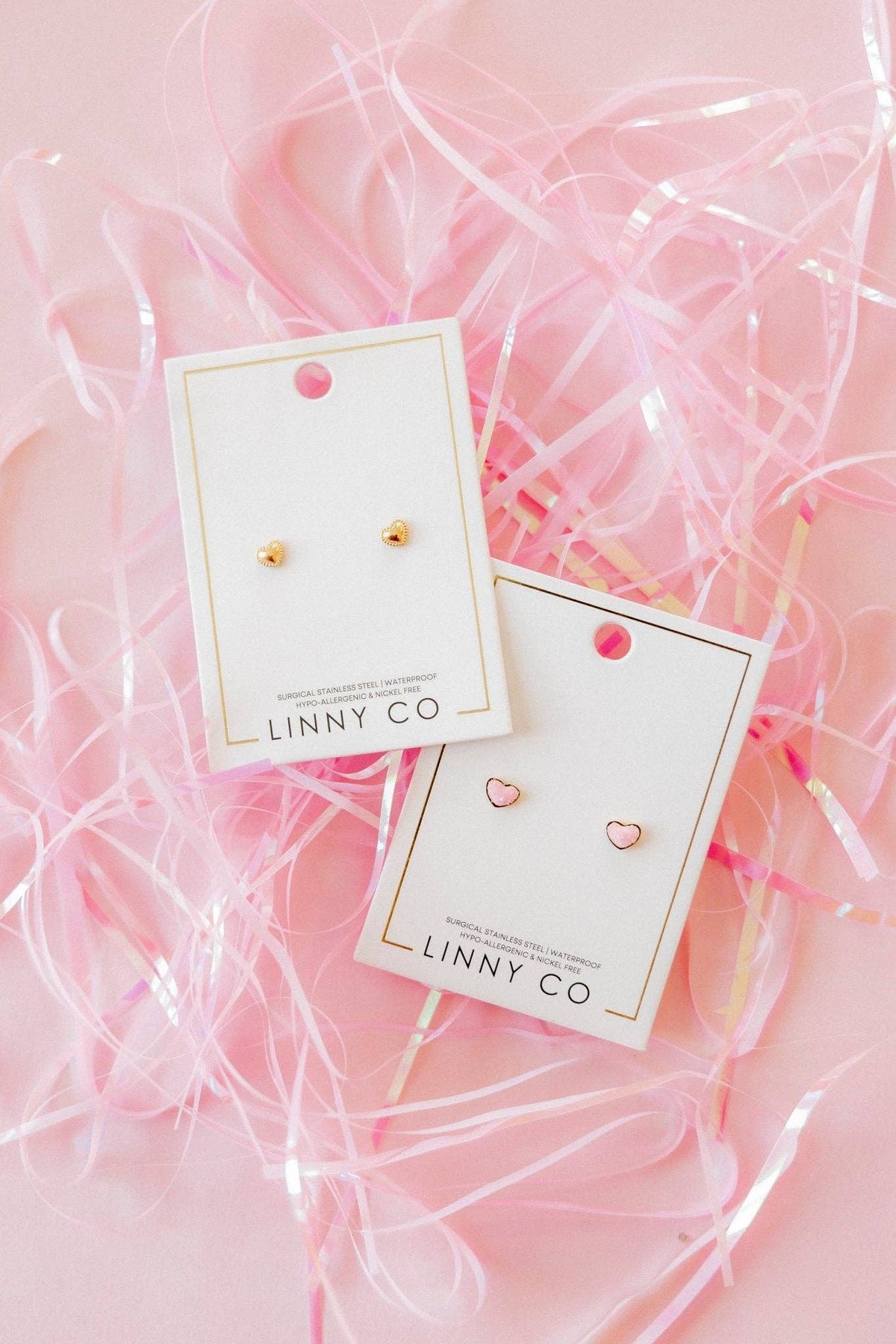 Nora Heart Pink Screwback Stud Earrings