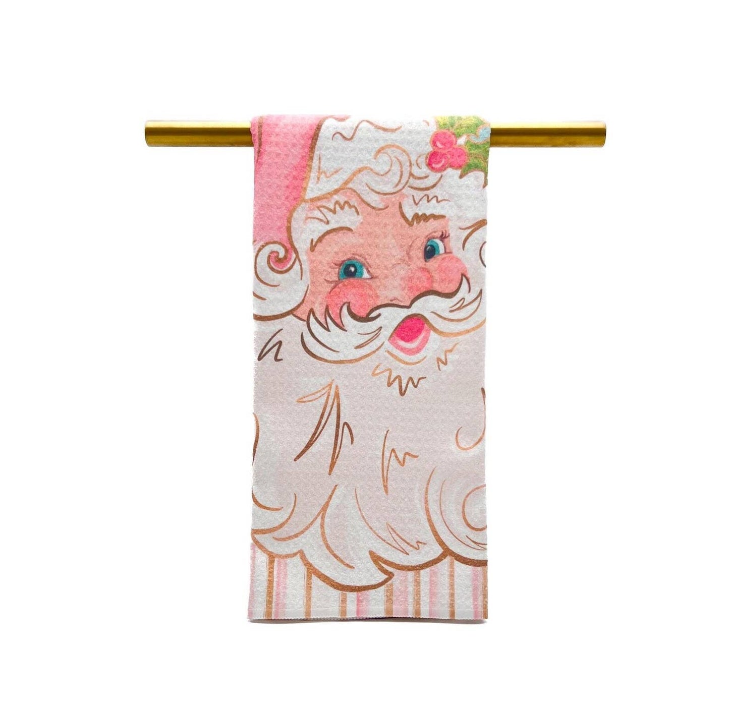 Pretty N' Pink Santa Gold Foil Tea Towel