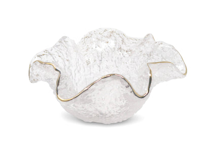 Small Hammered Glass Ruffled Bowl With Gold Trim