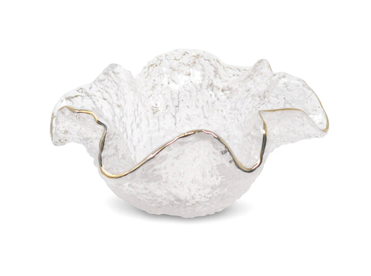 Small Hammered Glass Ruffled Bowl With Gold Trim