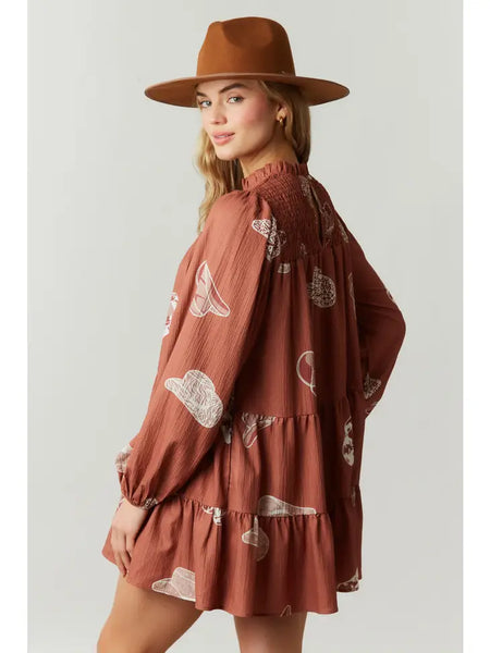 Camel Cowgirl Hat Mini Dress