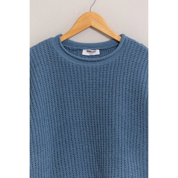 Gray Blue Aria Rolled Edge Sweater