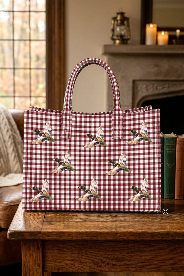 Maroon Mallard Marshland Gingham Vinyl Tote