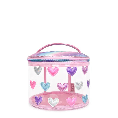 Metallic Heart-Patch Clear Round Glam Bag