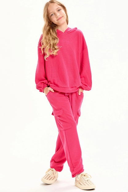 Youth Hot Pink Cotton French Terry Cargo Sweatpants
