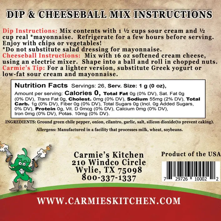 Carmie's Green Chile and Cilantro Dip & Cheeseball Mix
