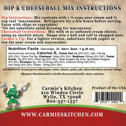 Carmie's Green Chile and Cilantro Dip & Cheeseball Mix