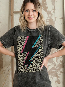 Mineral Wash Gray Lightning Leopard Tee