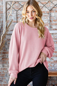 Dusty Pink Long Sleeve Paige Ribbed Top