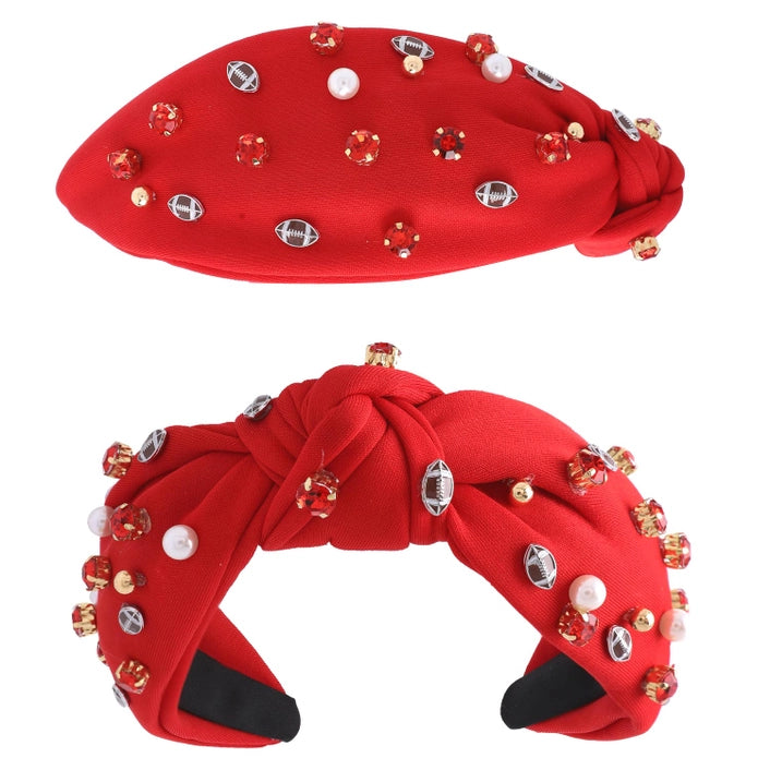 Red Football & Pearl Knot Headband