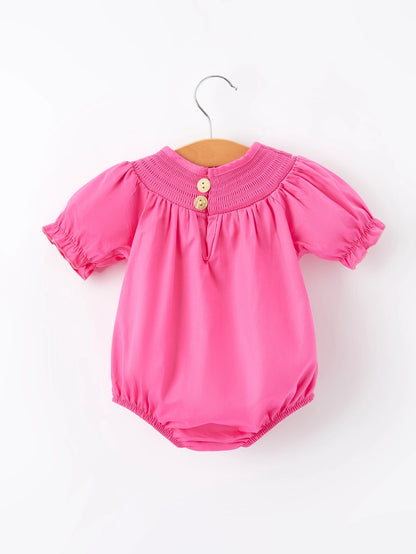 Baby Hot Pink Bow Smocking Romper