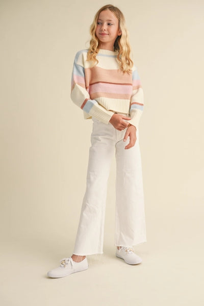 Tween Cream Multi Striped Sweater