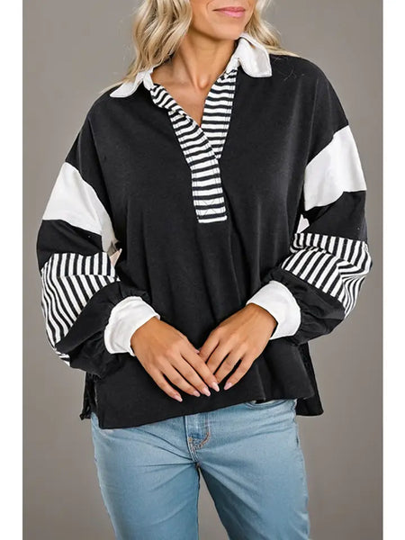 Black Stripe & Color Block Contrast Isabella Top