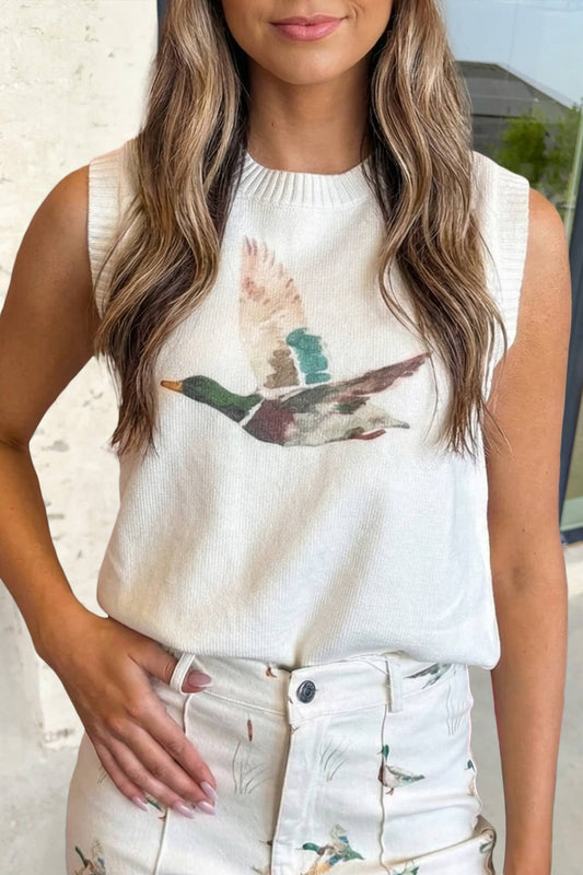 Mallard Duck Ribbed Trim Sweater Vest