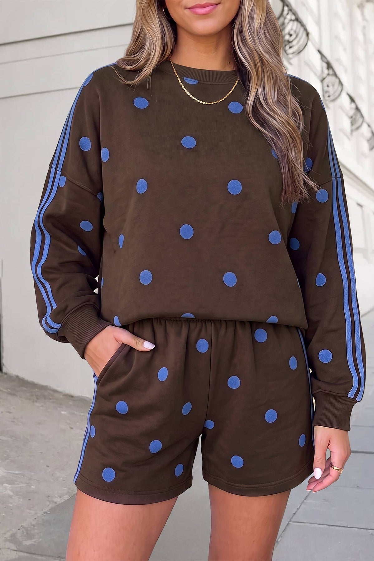 Brown & Blue Varsity Dot Short Set