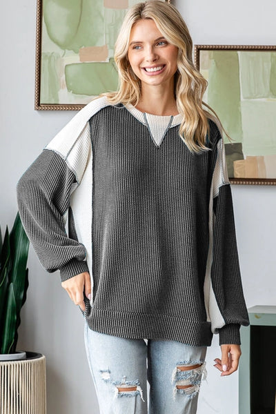 Olive Colorblock Gail Ribbed Top