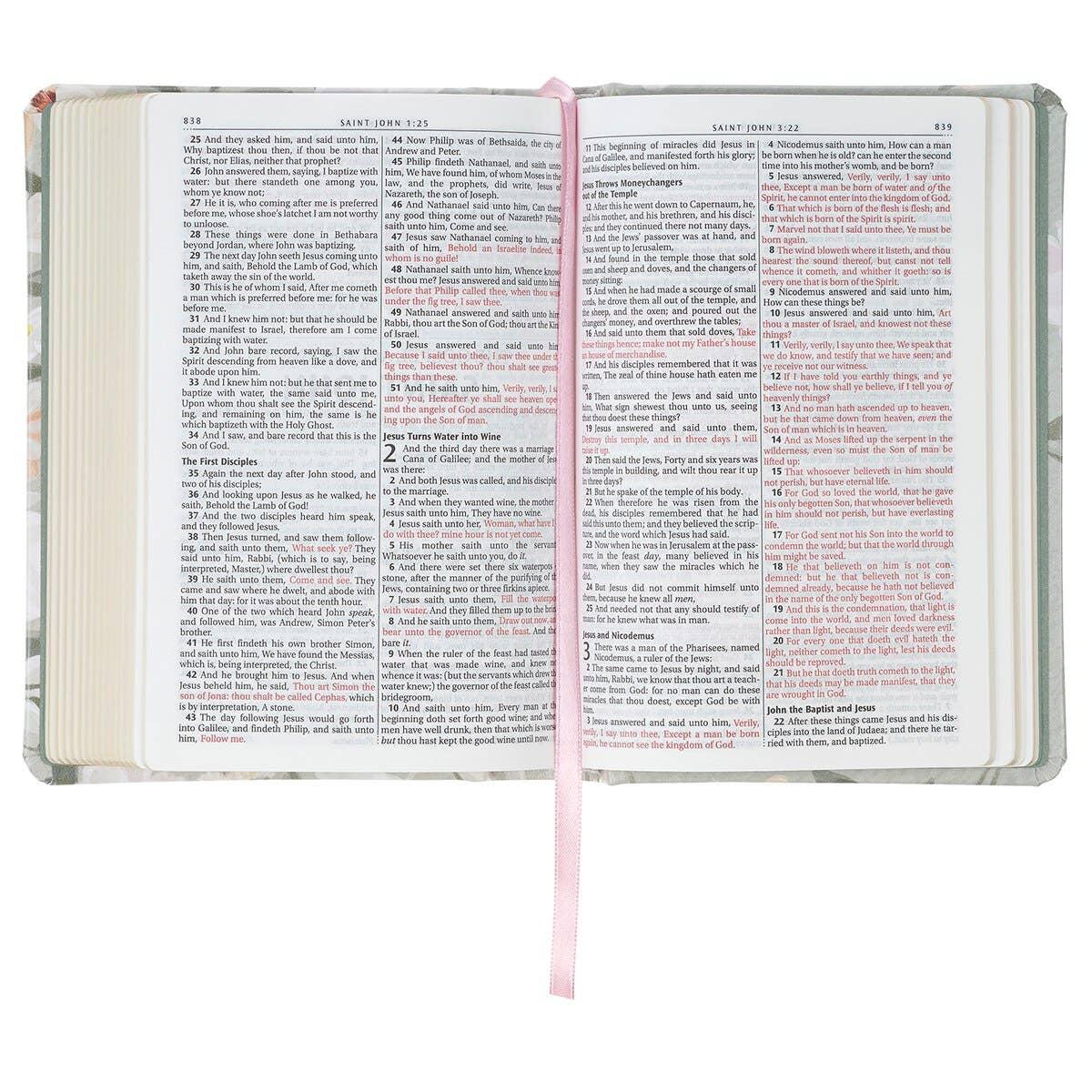 Compact Faux Leather HC Floral Printed Ps 23:3 KJV Bible