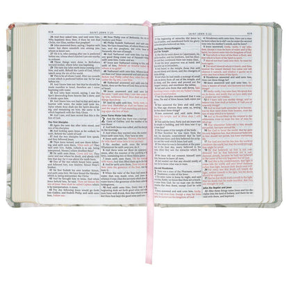 Compact Faux Leather HC Floral Printed Ps 23:3 KJV Bible