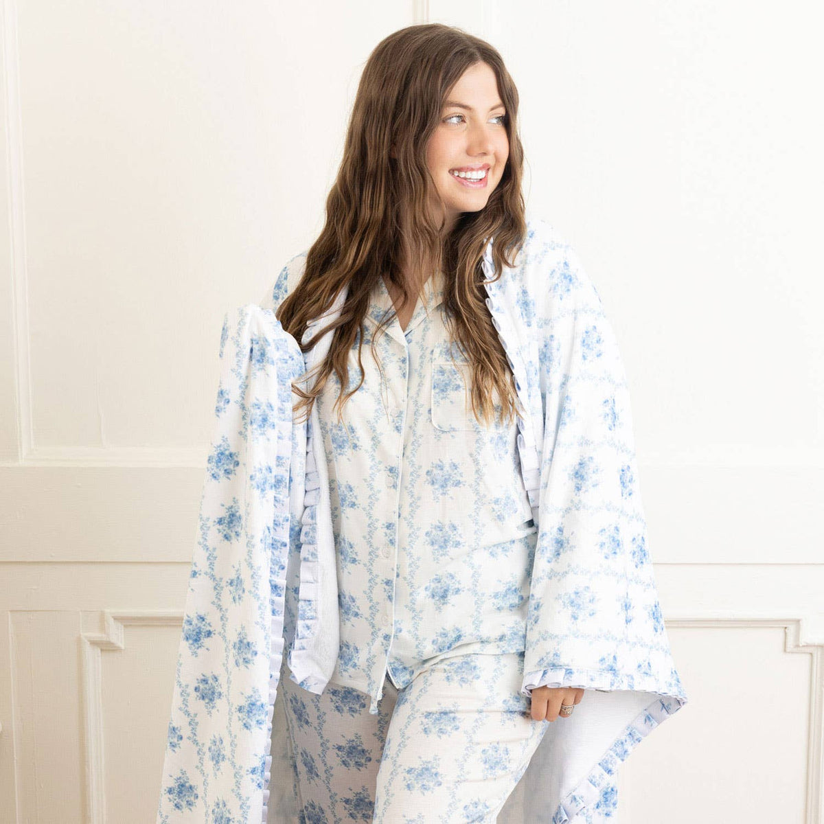 Blue Rose Vine Luxe Throw Blanket