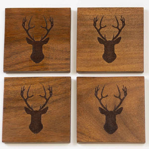 Natural Wood Deer Etched Coasters