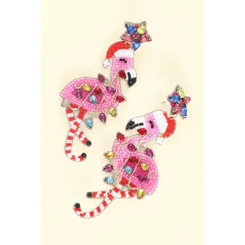 Jeweled Flamingo Christmas Beaded Earrings