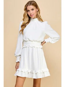 White Cinched Waist Adeline Dress