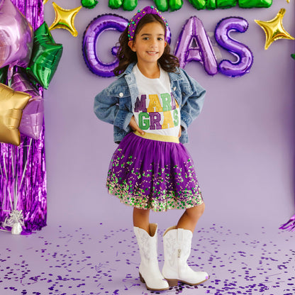 Mardi Gras Sequin Patch Short Sleeve T-Shirt