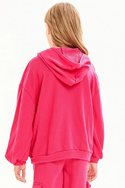Youth Hot Pink Cotton French Terry Hoodie