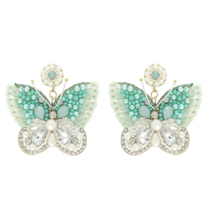 Whimsical Butterfly Beaded Drop Earrings