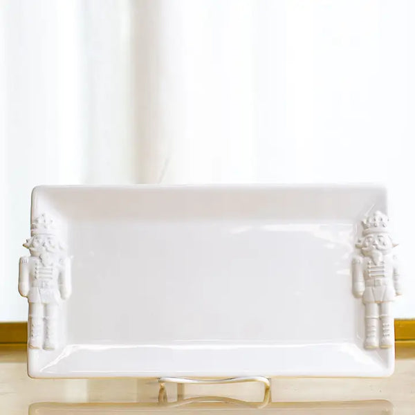 White Royal Nutcracker Embossed Rectangle Platter