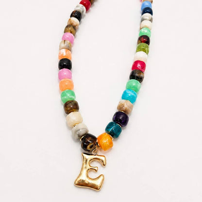 Multi Chunky Beaded Initial Charm Necklace