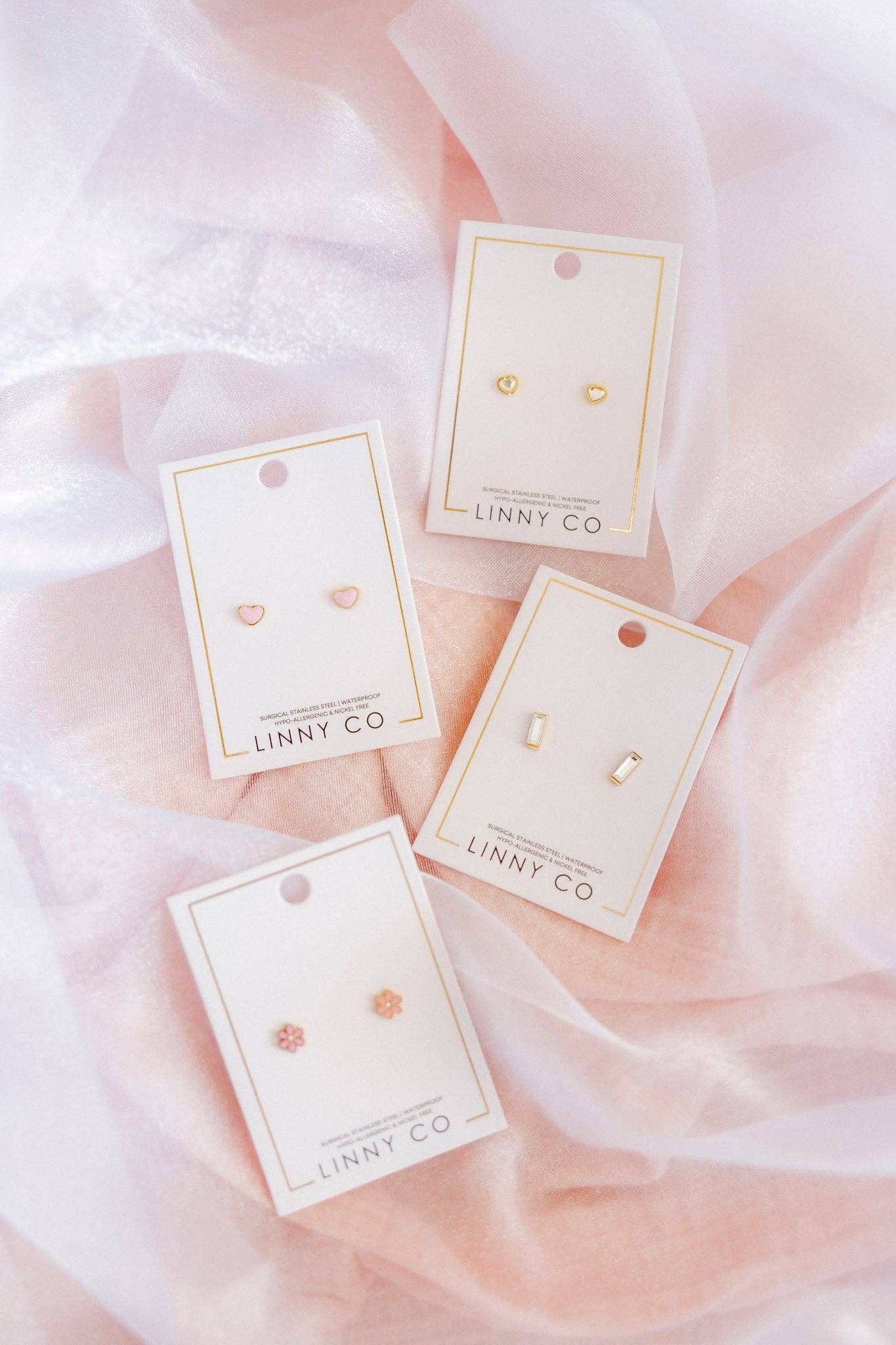 Nora Heart Pink Screwback Stud Earrings